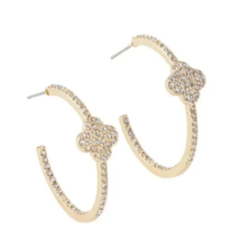 NWT Park Lane "Queenie" Quatrefoil Micro Pave Crystal Clover Hoops Earriings